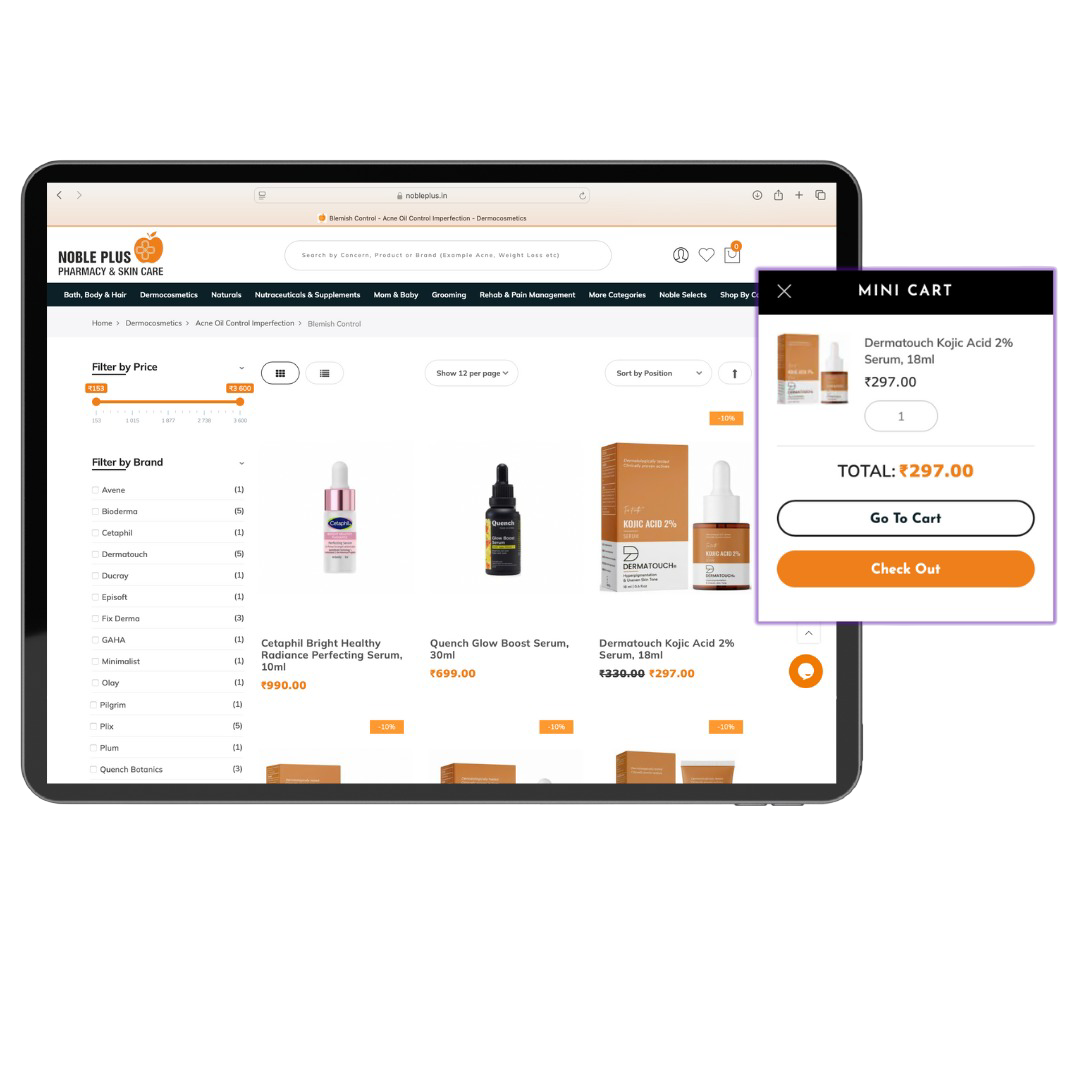 Our Clients: Ecommerce platform made by Medify for Noble Plus