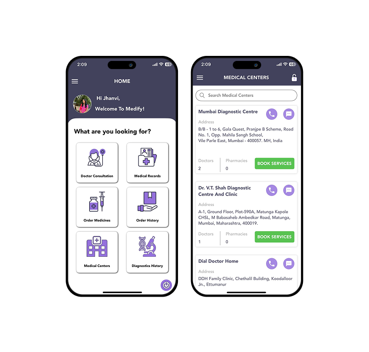 Patient Home Screen & Medical Center Search Screen